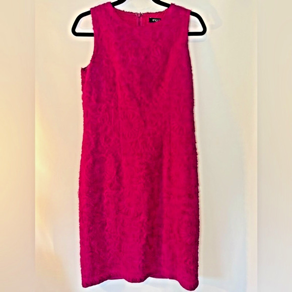 Etcetera 3D Raw Textured Floral Silk Sheath Dress Fuchsia Formal Chic Sz 4 - Picture 1 of 13